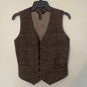 Elegant Brown Checkered Women's Vest